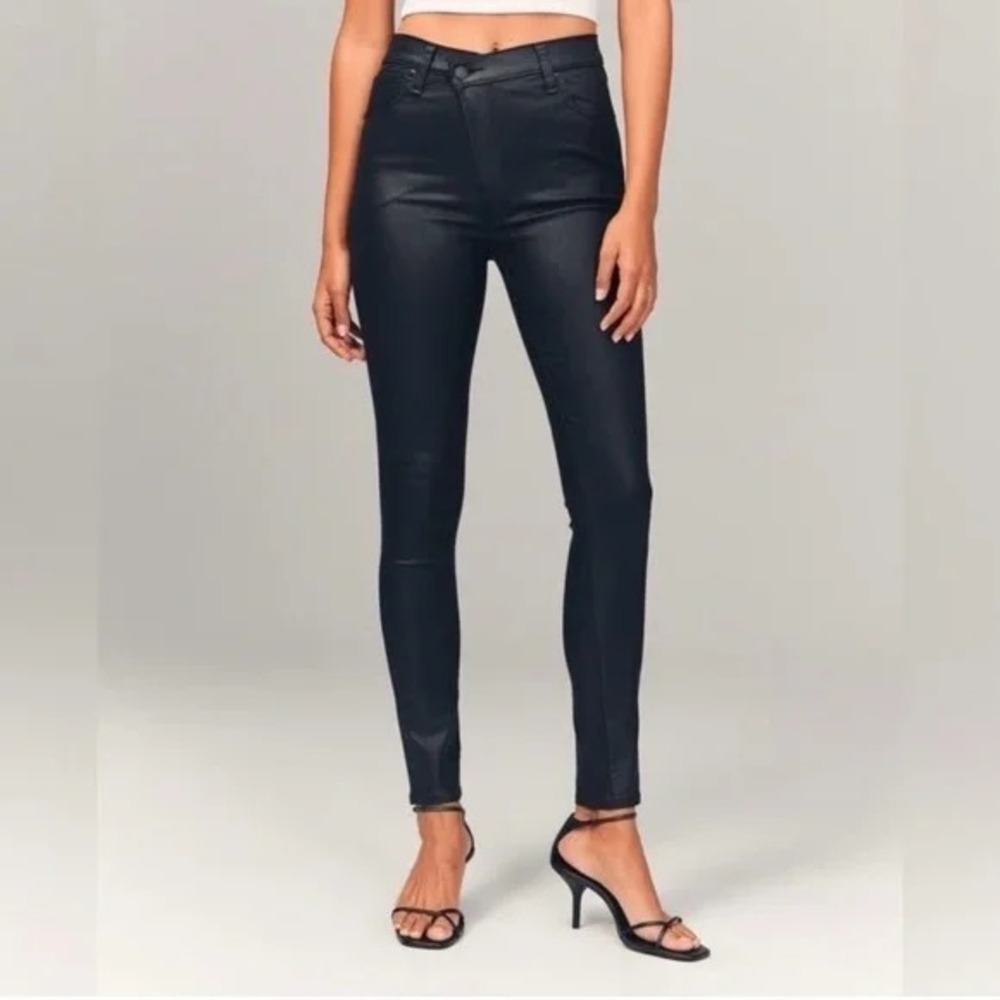 Abercrombie & Fitch 25 0XS High Rise Super Skinny Ankle Coated Black Jeans Waxed